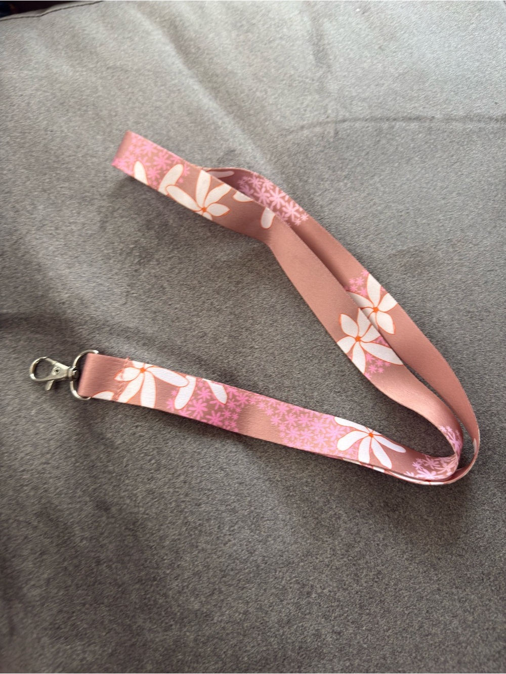 Fighting Eel Tiare Hawaii Floral Pink and Brown Lanyard with Silver Metal Clip